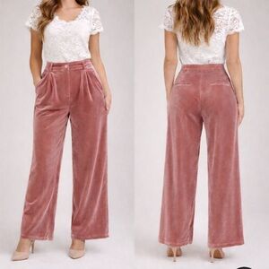 NWT UOOZEE Dusty Rose Wide-Leg high waisted Velvet Pants size M and 2XL